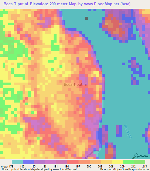 Boca Tiputini,Ecuador Elevation Map