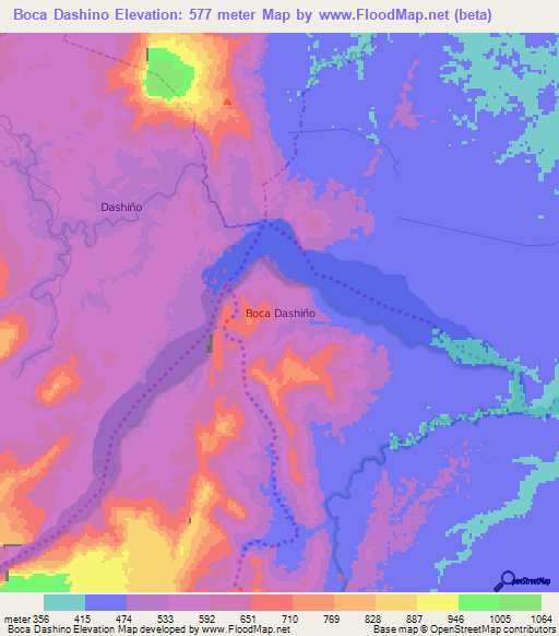 Boca Dashino,Ecuador Elevation Map