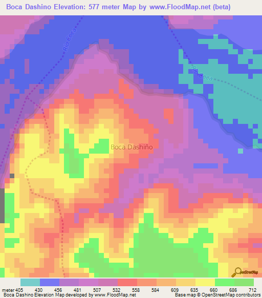 Boca Dashino,Ecuador Elevation Map