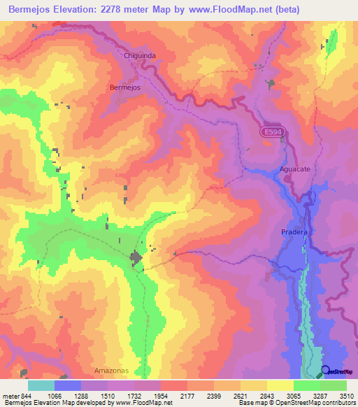 Bermejos,Ecuador Elevation Map