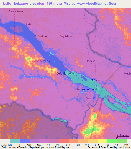 Bello Horizonte,Ecuador Elevation Map