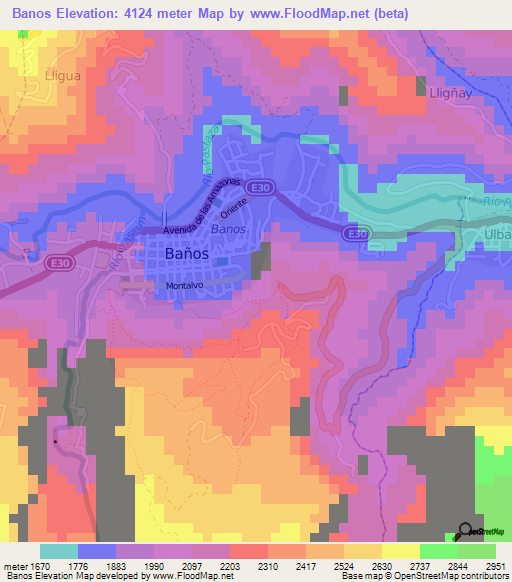 Banos,Ecuador Elevation Map