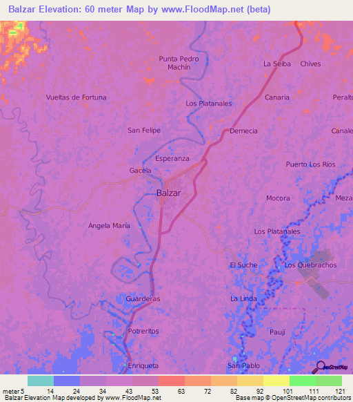 Balzar,Ecuador Elevation Map