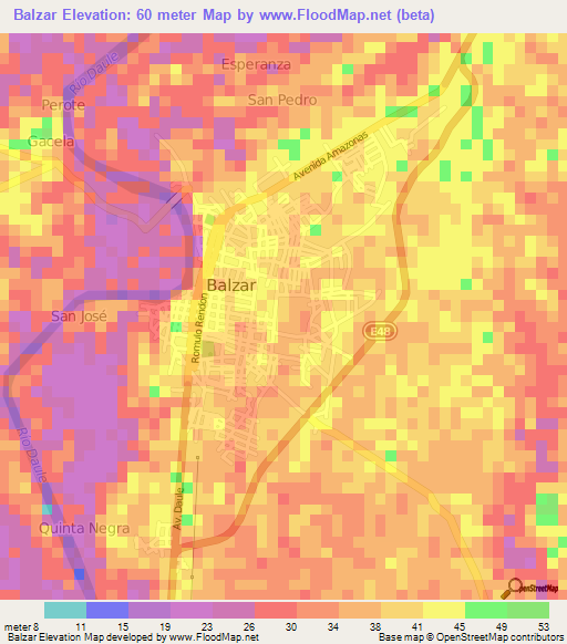 Balzar,Ecuador Elevation Map