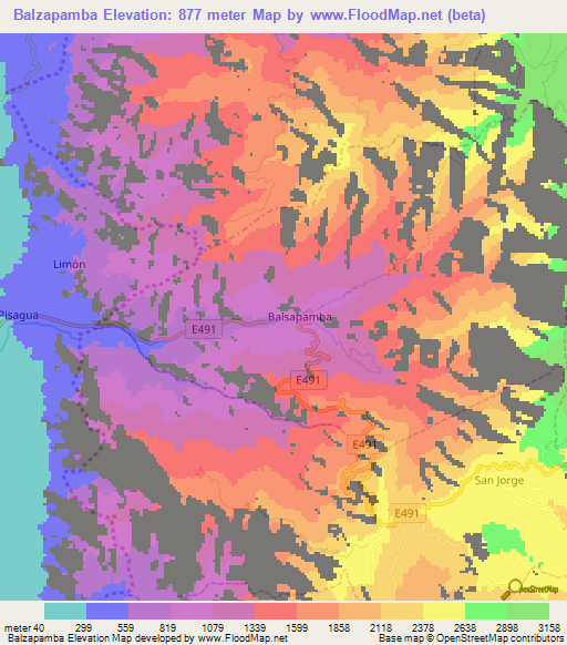 Balzapamba,Ecuador Elevation Map