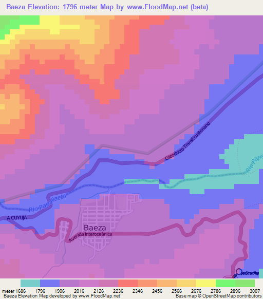 Baeza,Ecuador Elevation Map