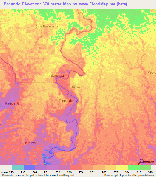 Bacundo,Ecuador Elevation Map