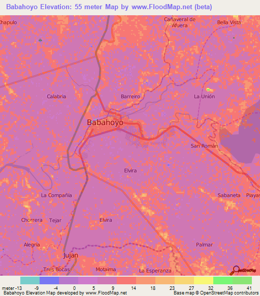 Babahoyo,Ecuador Elevation Map