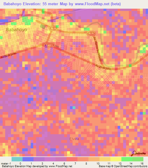 Babahoyo,Ecuador Elevation Map