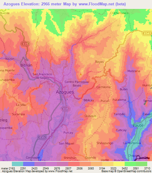 Azogues,Ecuador Elevation Map