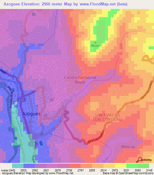 Azogues,Ecuador Elevation Map