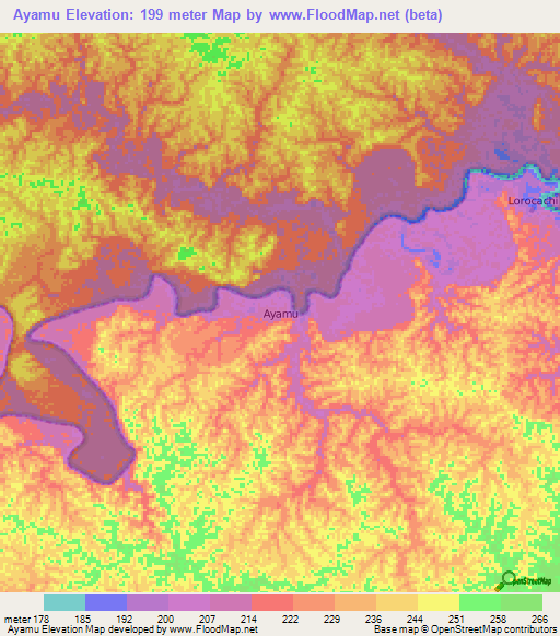 Ayamu,Ecuador Elevation Map