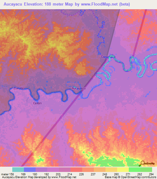 Aucayacu,Ecuador Elevation Map