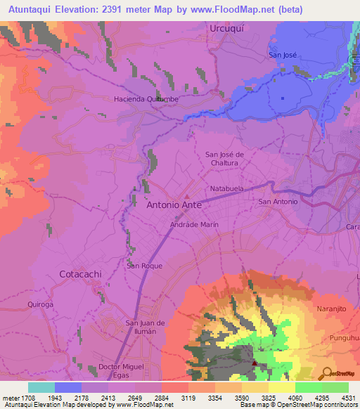 Atuntaqui,Ecuador Elevation Map
