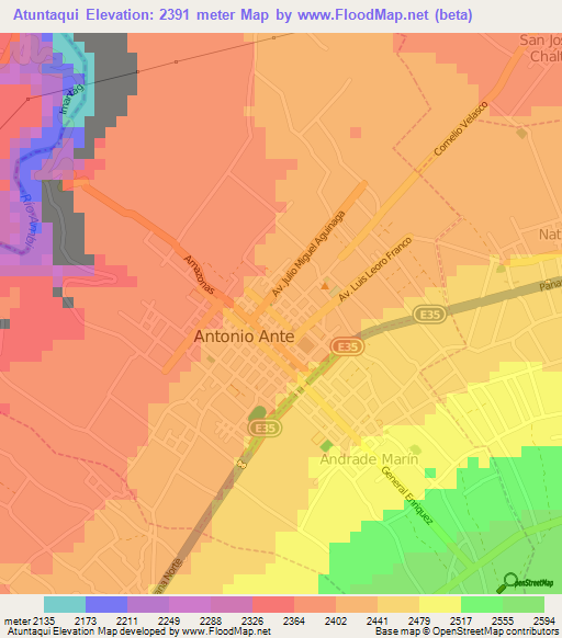 Atuntaqui,Ecuador Elevation Map