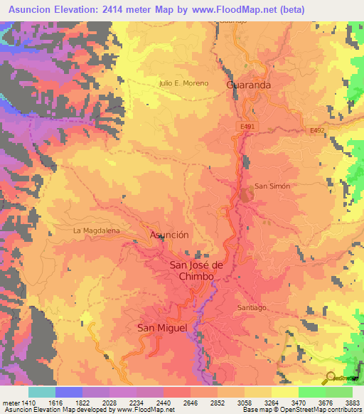 Asuncion,Ecuador Elevation Map