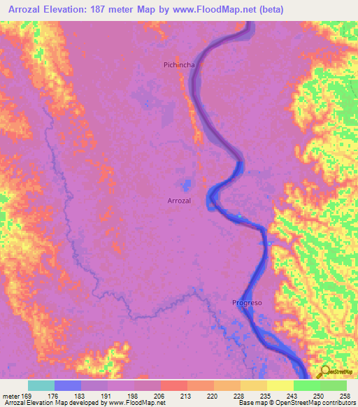 Arrozal,Ecuador Elevation Map