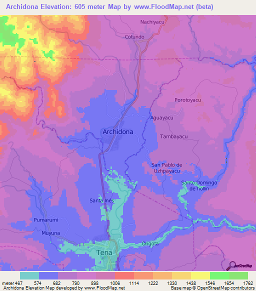 Archidona,Ecuador Elevation Map