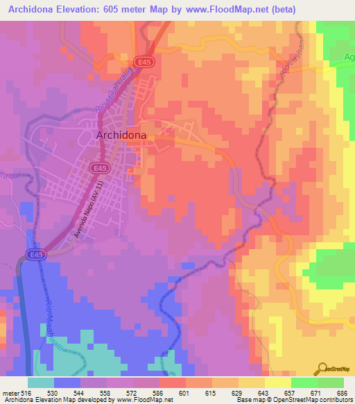 Archidona,Ecuador Elevation Map