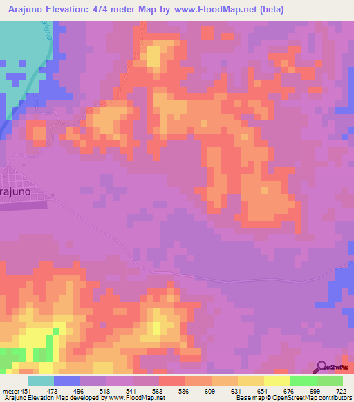 Arajuno,Ecuador Elevation Map