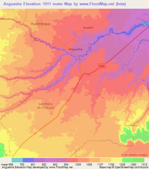 Anguasha,Ecuador Elevation Map