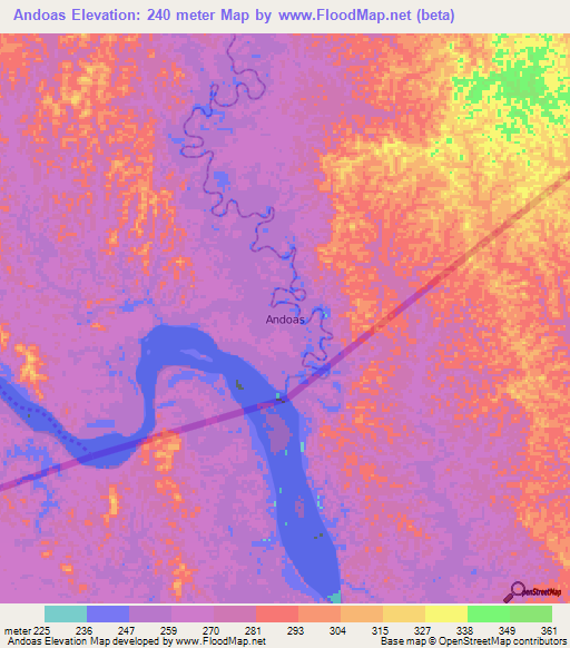 Andoas,Ecuador Elevation Map