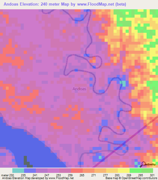 Andoas,Ecuador Elevation Map