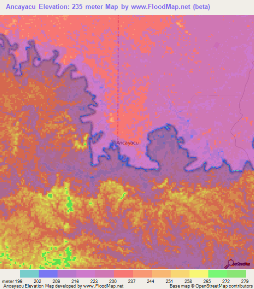 Ancayacu,Ecuador Elevation Map