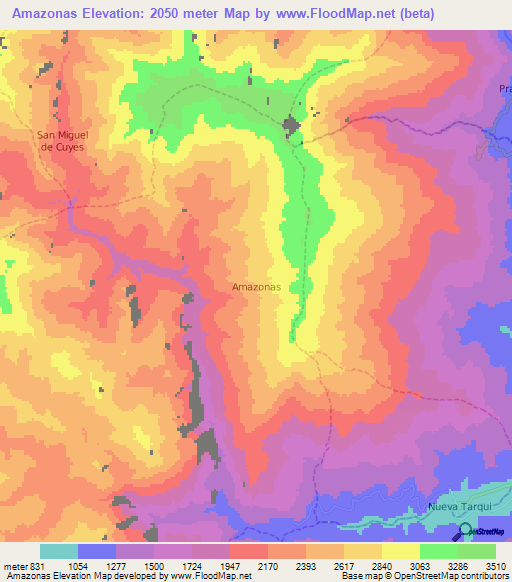 Amazonas,Ecuador Elevation Map