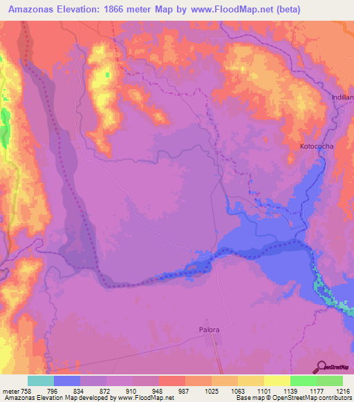 Amazonas,Ecuador Elevation Map