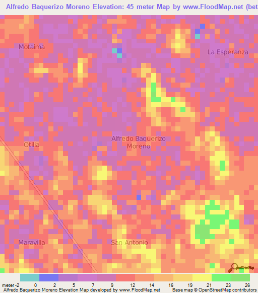 Alfredo Baquerizo Moreno,Ecuador Elevation Map