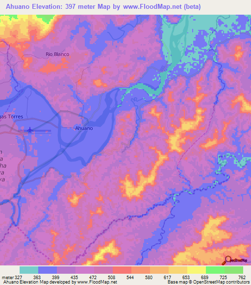 Ahuano,Ecuador Elevation Map