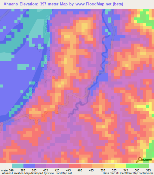 Ahuano,Ecuador Elevation Map