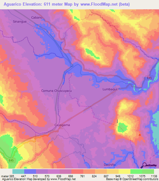 Aguarico,Ecuador Elevation Map