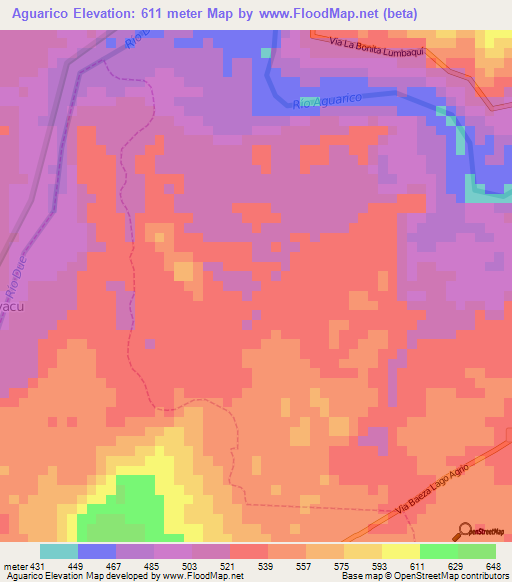 Aguarico,Ecuador Elevation Map