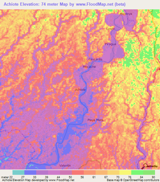 Achiote,Ecuador Elevation Map