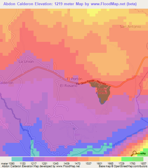 Abdon Calderon,Ecuador Elevation Map