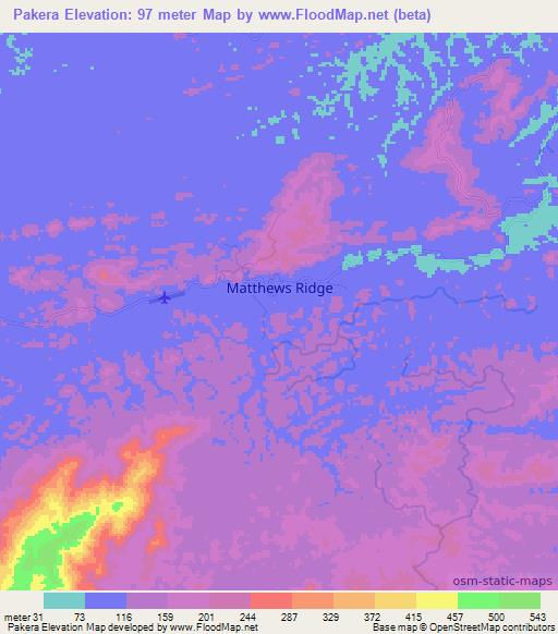 Pakera,Guyana Elevation Map