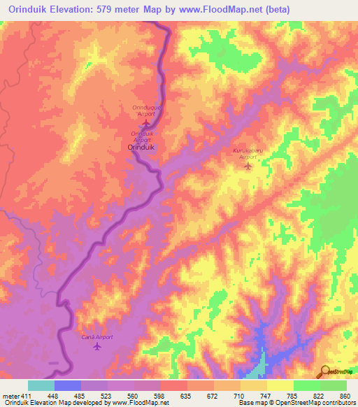 Orinduik,Guyana Elevation Map