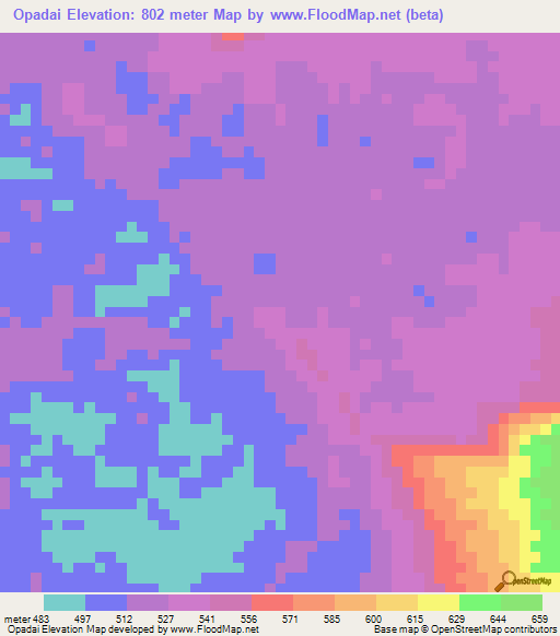 Opadai,Guyana Elevation Map