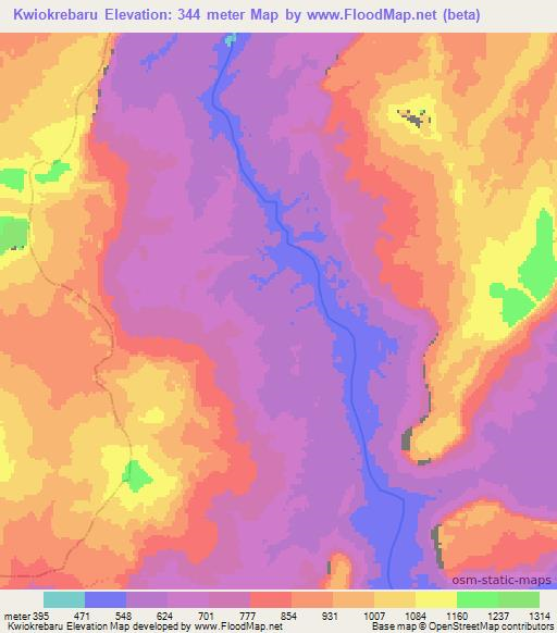 Kwiokrebaru,Guyana Elevation Map