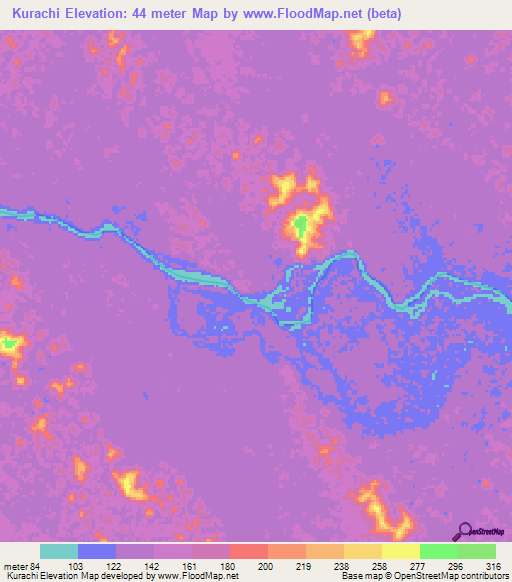 Kurachi,Guyana Elevation Map