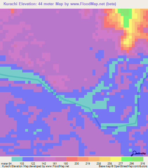 Kurachi,Guyana Elevation Map