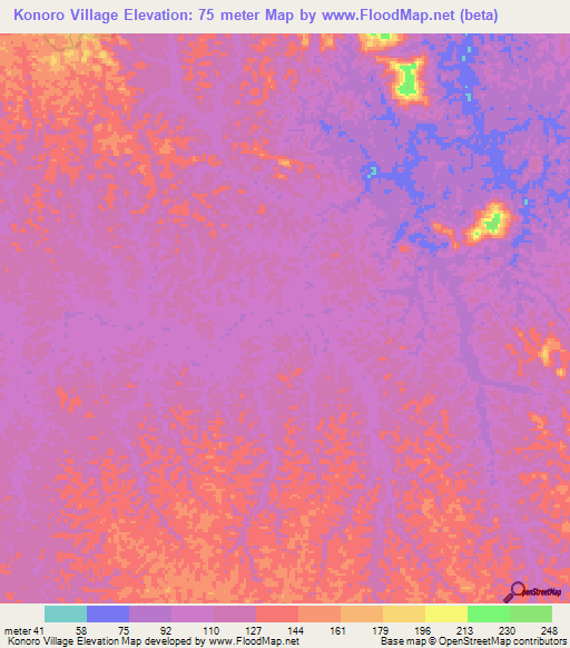 Konoro Village,Guyana Elevation Map