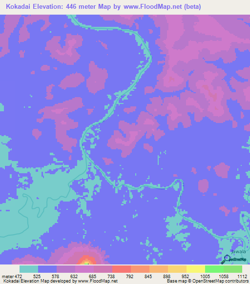 Kokadai,Guyana Elevation Map