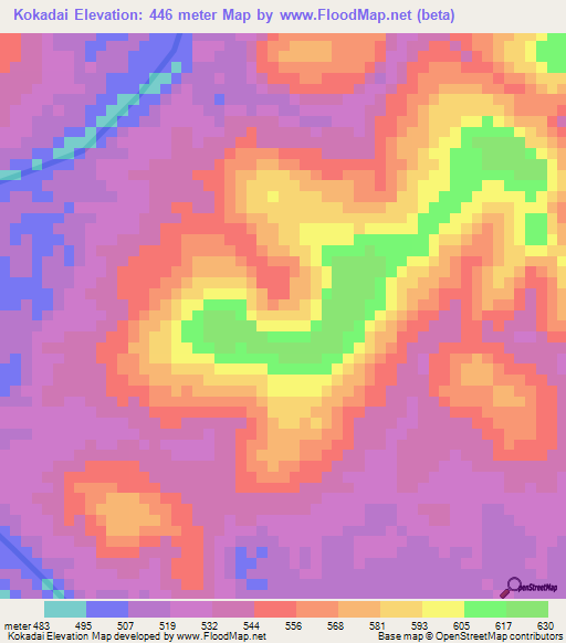 Kokadai,Guyana Elevation Map