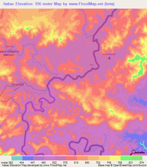 Itabac,Guyana Elevation Map