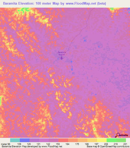 Baramita,Guyana Elevation Map