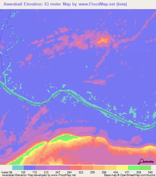 Awarabati,Guyana Elevation Map