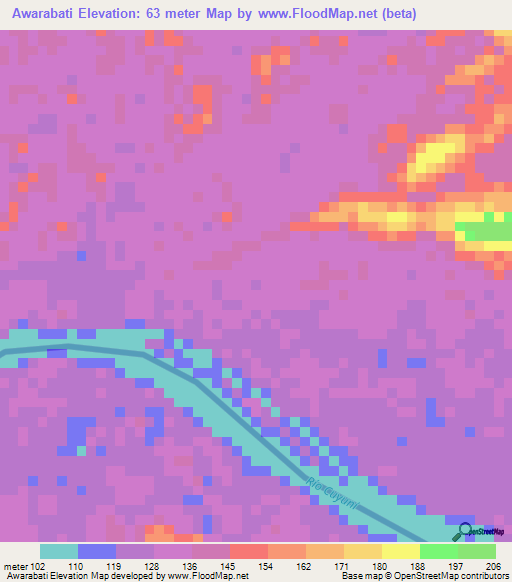 Awarabati,Guyana Elevation Map